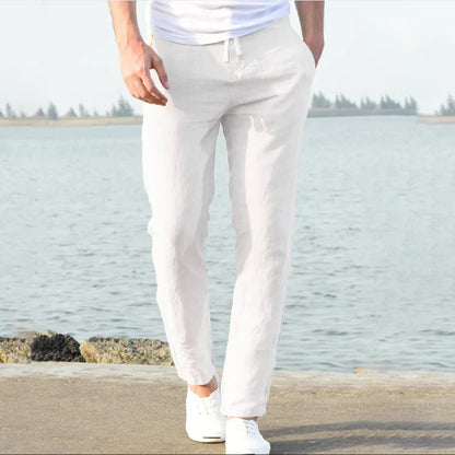 New Men Cotton Linen Pants Summer and Autumn Solid High Waist Wide-Leg Trousers Male Loose Hemp Casual Breathable Sports Pants
