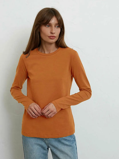 Cotton Loose T Shirt - Women's Casual Tops | Oversized Long Sleeve Basic Solid Shirt
