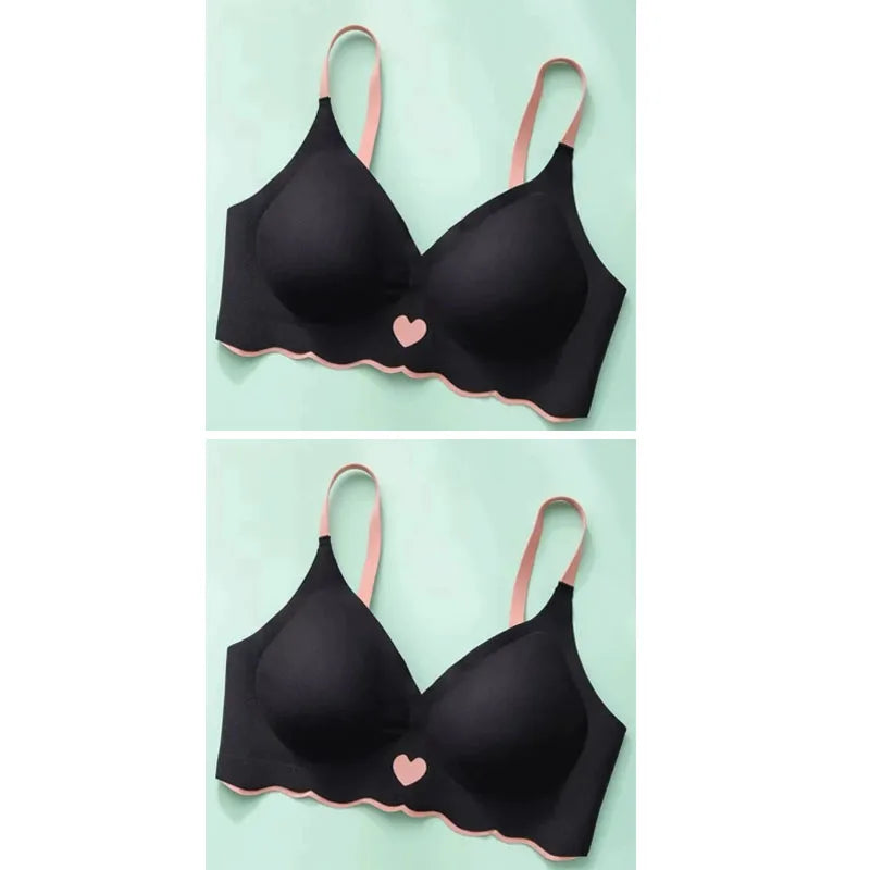 2pcs Womens Seamless Sweet Anti Sagging Bra Girl Thin Brassier Lady Comfort Soft Breathable Bra Student Simple Fashion Underwear