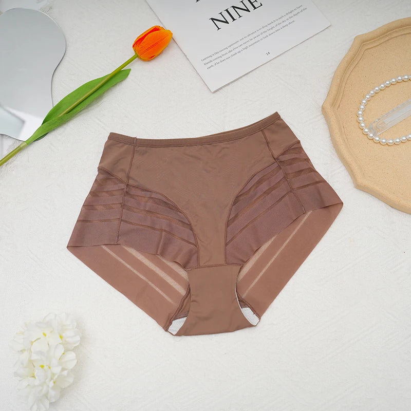 High-Waisted Mesh Ice Silk Triangle Pants Large Size Breathable Sexy Striped Seamless Underwear