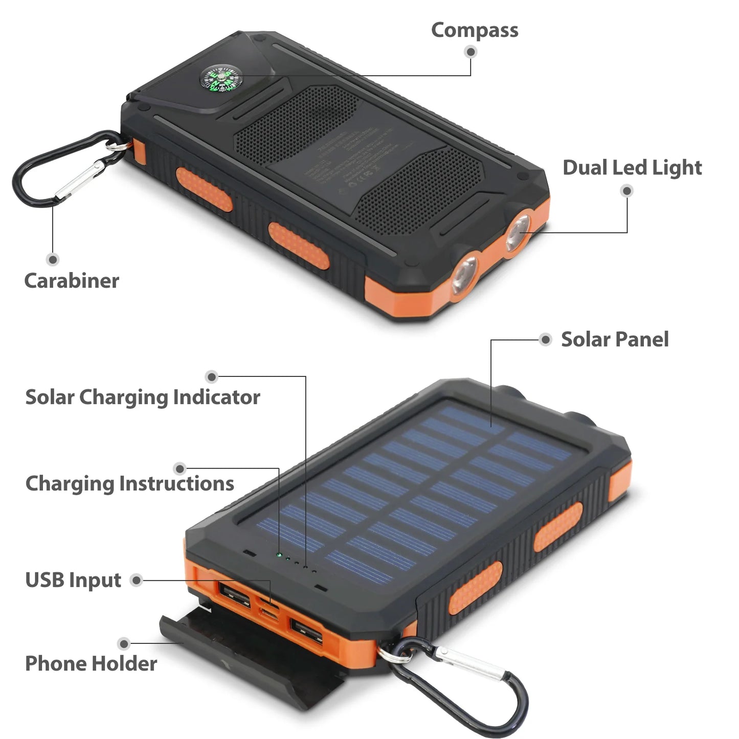 20000mAh Solar Power Bank Large Capacity Portable Outdoor Fast Charging Built-in Li-polymer Battery LDE Light for iphone Samsung