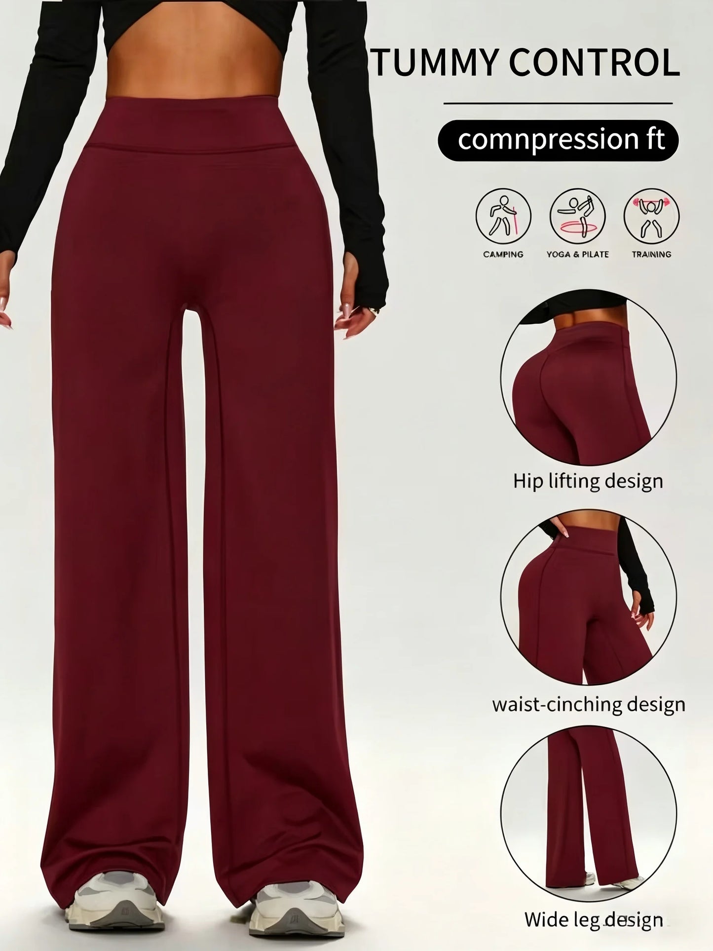 High Waist Tummy Control Wide Leg Yoga Pants, Butt Lifting Compression Workout Trousers for Women