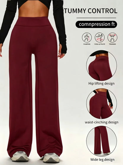 High Waist Tummy Control Wide Leg Yoga Pants, Butt Lifting Compression Workout Trousers for Women