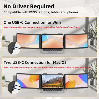 Portable Dual Monitor 14 Inch IPS Display - USB-C Laptop Screen Extender for Windows Mac