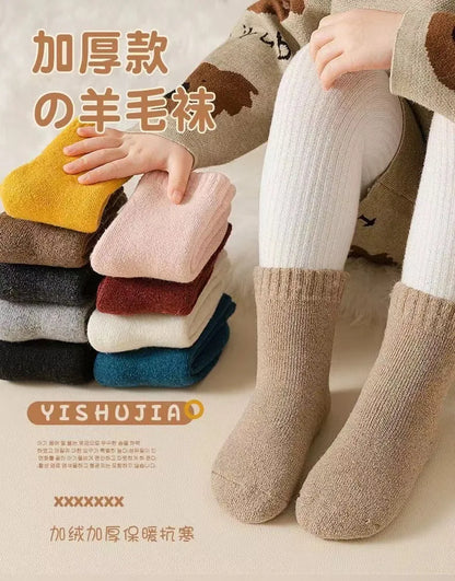 Winter 30% Wool Cashmere Warm Furry Kids Sock Chic Solid Color Calf Sock for Children Thicken Fleece Wool Autumn Warm Stockings