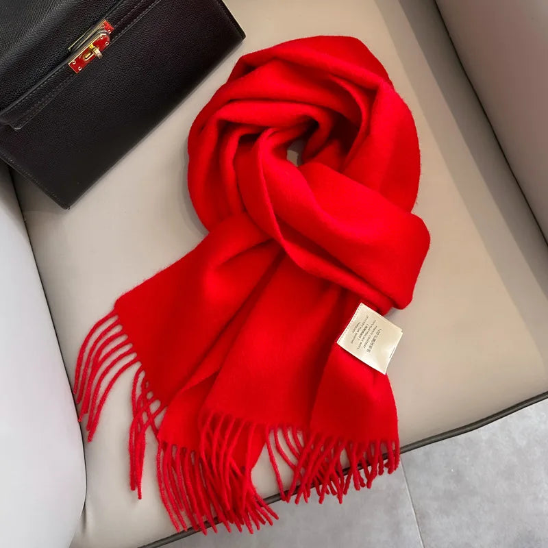 100 Wool Narrow Scarf - Solid Color Warm Winter Scarf for Men  Women
