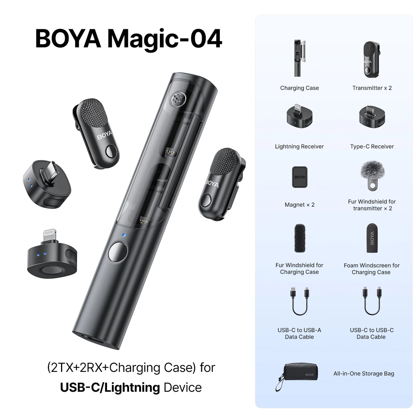 BOYA BOYA Magic Professional Wireless Lapel Microphone Shotgun/Desktop/Handheld Mic for iPhone Android Camera PC Video Recording