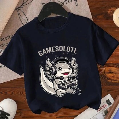 Axolotl Kawaii T Shirt Kid Summer Fashion T Shirt Children Streetwear Boba Axolotl Anime Casual Child Clothing Bithday Tshirts