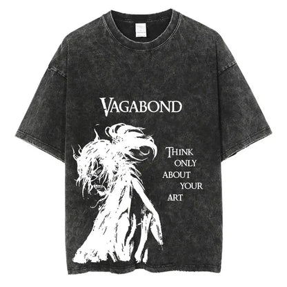 Men Streetwear Tshirt - Vintage Harajuku Anime Graphic Print Black Cotton Tee