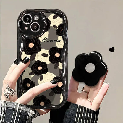 Floral Flower Bracket Case Cover for Samsung Galaxy S26 S25 S24 FE S22 S23 Ultra Plus A57 A37 A56 A55 A54 A16 A17 5G Wavy Shell