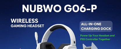 NUBWO G06 Wireless Headsets Gamer with Charging Station for Headset and PS5 Controller Gaming Headphones Long Battery Life