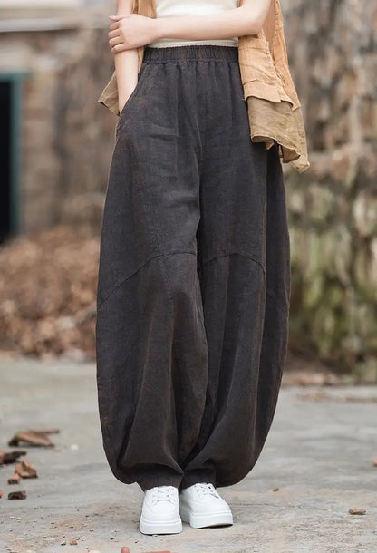 Elegant Women's Cotton Linen Baggy Cargo y2k Pants Vintage Elastic Waist Trousers Loose Casual Long Wide Leg Oversize Clothes