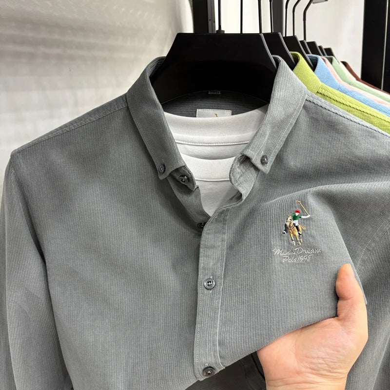 Spring and Autumn New 100% Cotton Long Sleeve Shirt for Men's Business, Leisure, Skin Friendly, Comfortable Collar Shirt Coat