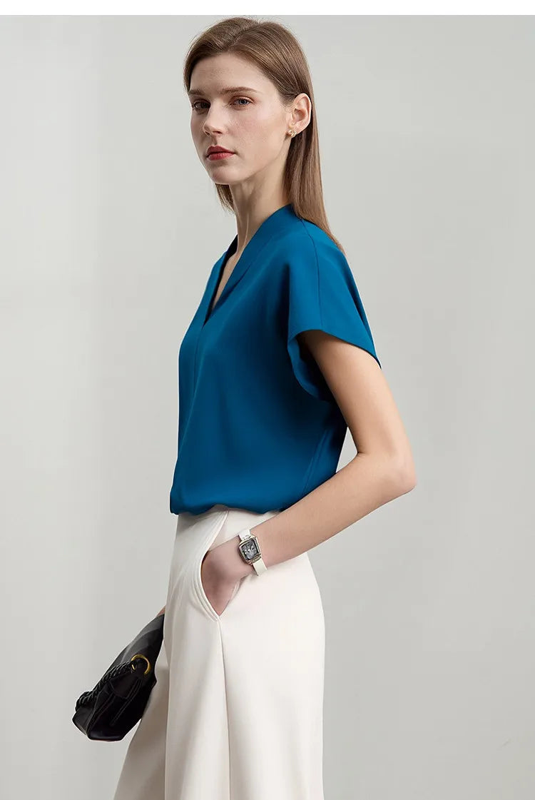 Women's V-Neck T-Shirt – Minimalist Stretch Solid Tee