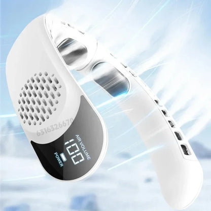 4000mAh Leafless Portable Neck Fan Turbine Vaneless Design 3 Gears Super Strong Wind Fast Cooling Digital Display for Outdoor