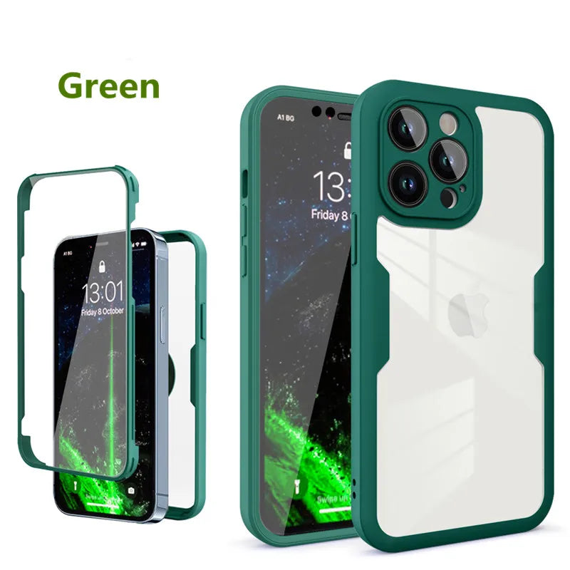 360 Full Body Front+Back Clear Protection Case For iPhone 17 16 Pro Max 13 14 15 Plus 11 12Pro Shell-membrane Shockproof Cover