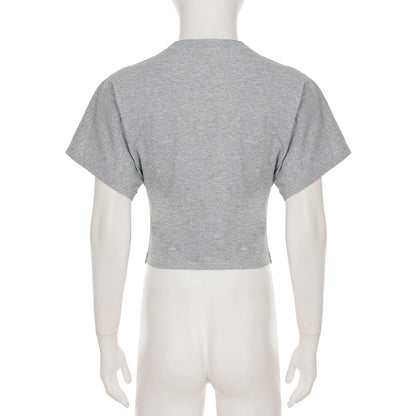 SUCHCUTE Solid Cotton O-Neck Pullover Waist Short Top Women Short-Sleeved Loose T-shirt Causal All-Match Shirts Summer Basic New