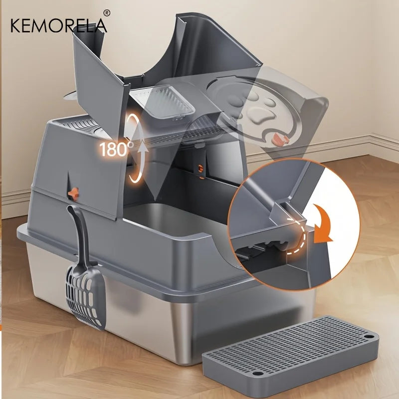 Stainless Steel Cat Litter Box with Lid - Odor-Proof High-Sided Easy Clean - ZOOMNSTORE
