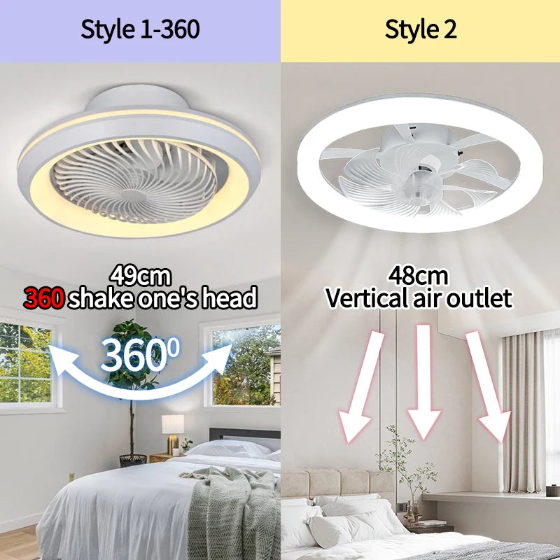 6-Speed Enclosed Circular Fan Light with Remote Control, Bedroom Fan Light, Living Room Bedroom Dining Room Ceiling Light