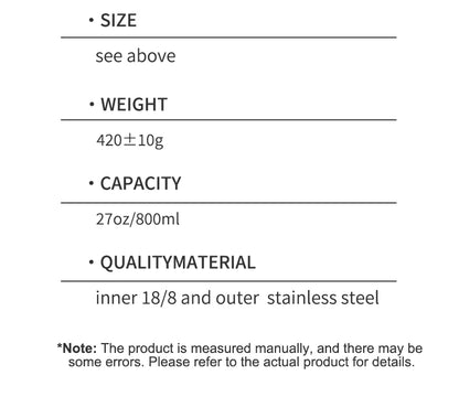 WATERSY 800ml Stainless Steel Water Bottle Double Wall Vacuum Insulated Thermal Cup with Straw & Handle, for Travel Gym Office