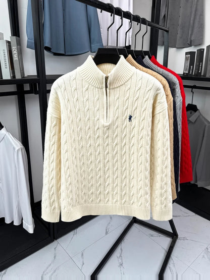 High end luxury brand zipper sweater men's designer new fashion classic Paul Pony embroidery winter warm plush knitted pullover