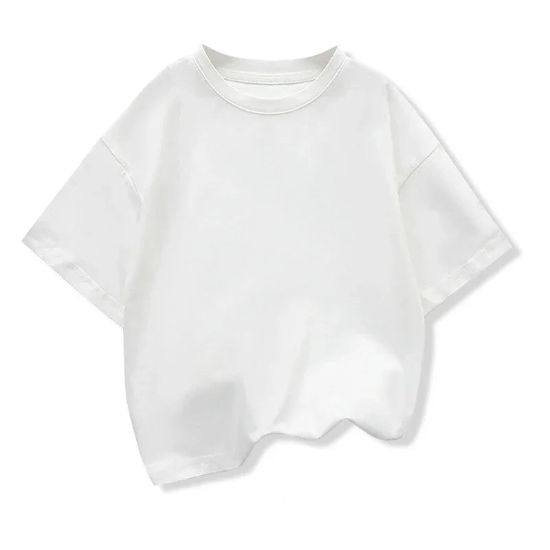 Kids Dropped Shoulder Short-sleeved T-shirt Summer New Pure Cotton Round Neck Loose Bottoming Shirt Student Sportswear 2-10Y
