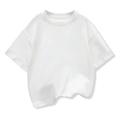 Kids Dropped Shoulder Short-sleeved T-shirt Summer New Pure Cotton Round Neck Loose Bottoming Shirt Student Sportswear 2-10Y