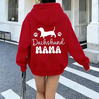 Dachshund Mama Graphic Hooded Hoodie Women Wiener Dog Paw Print Pullover Sweatshirt Dog Lover Casual Winter Autumn Tracksuits