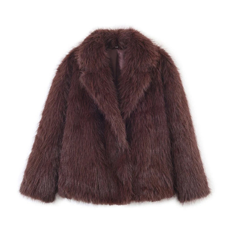 Faux Fur Coat Women’s Winter Jacket – Warm Fluffy Loose Lapel Outerwear