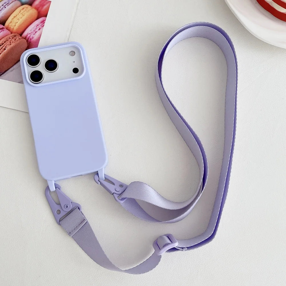 Crossbody Lanyard Case for iPhone 14-17 Pro Max - Shockproof Silicone Strap Cover