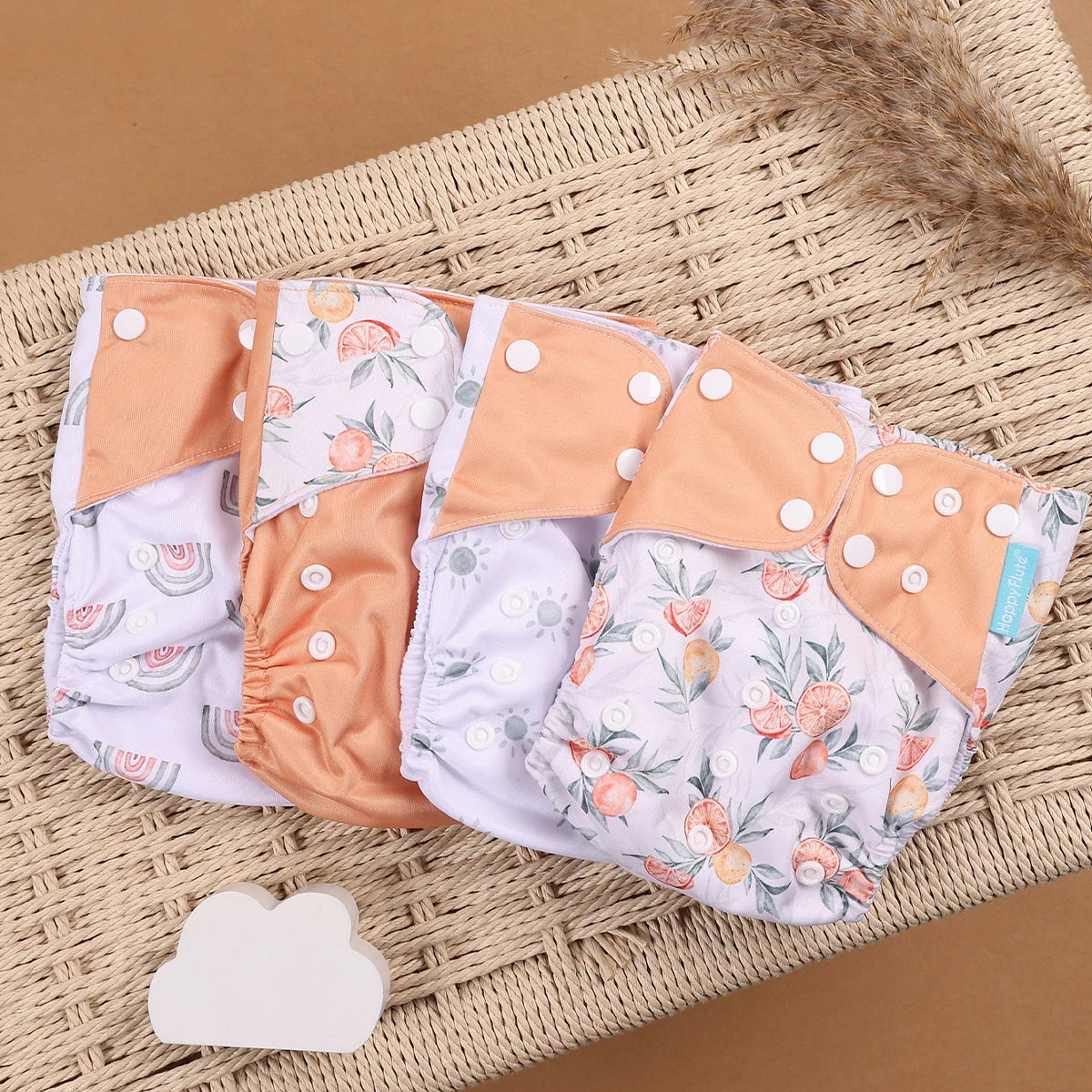 Eco Friendly Cloth Diaper - HappyFlute 4Pcs Reusable Baby Diaper Set Waterproof Pocket Design