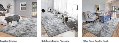 Shaggy Area Rug - Gray Long Pile Plush Carpet | Non Slip Bottom Floor Mat - ZOOMNSTORE