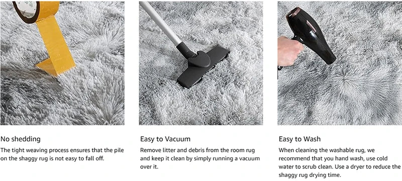 Shaggy Area Rug - Gray Long Pile Plush Carpet | Non Slip Bottom Floor Mat - ZOOMNSTORE