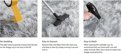 Shaggy Area Rug - Gray Long Pile Plush Carpet | Non Slip Bottom Floor Mat - ZOOMNSTORE