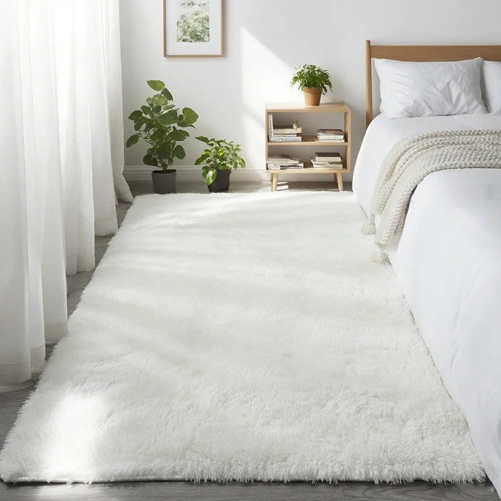 Shaggy Area Rug - Gray Long Pile Plush Carpet | Non Slip Bottom Floor Mat - ZOOMNSTORE