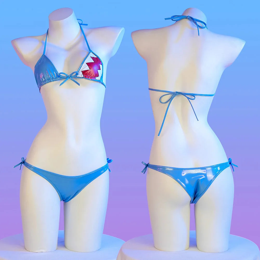 Shark Print Bikini Set - Womens Low Waist PU Swimsuit for Beach Swimwear 2024 - ZOOMNSTORE