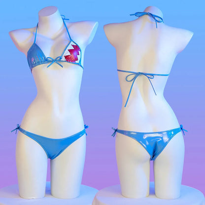 Shark Print Bikini Set - Womens Low Waist PU Swimsuit for Beach Swimwear 2024 - ZOOMNSTORE