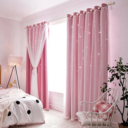 Double Layer Sheer Kids Curtains - Romantic Star Design Drapes for Living Room  Bedroom - ZOOMNSTORE