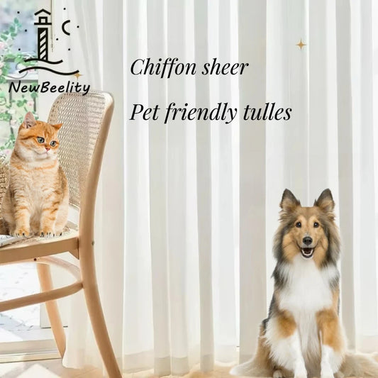 High-Quality White Tulle Curtains - Sheer Chiffon Drapes for Living Room and Bedroom Decor - ZOOMNSTORE