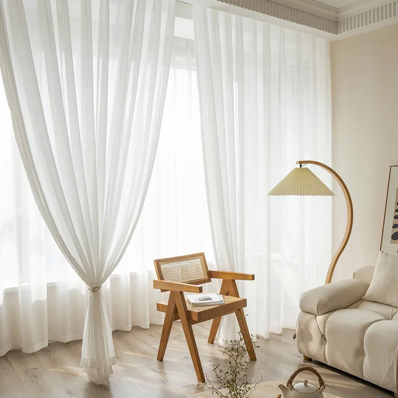 High-Quality White Tulle Curtains - Sheer Chiffon Drapes for Living Room and Bedroom Decor - ZOOMNSTORE