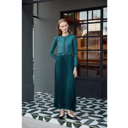 Elegant Womens Shine Cardigan  Pleated Slip Dress - Autumn Winter 2026 Collection - ZOOMNSTORE