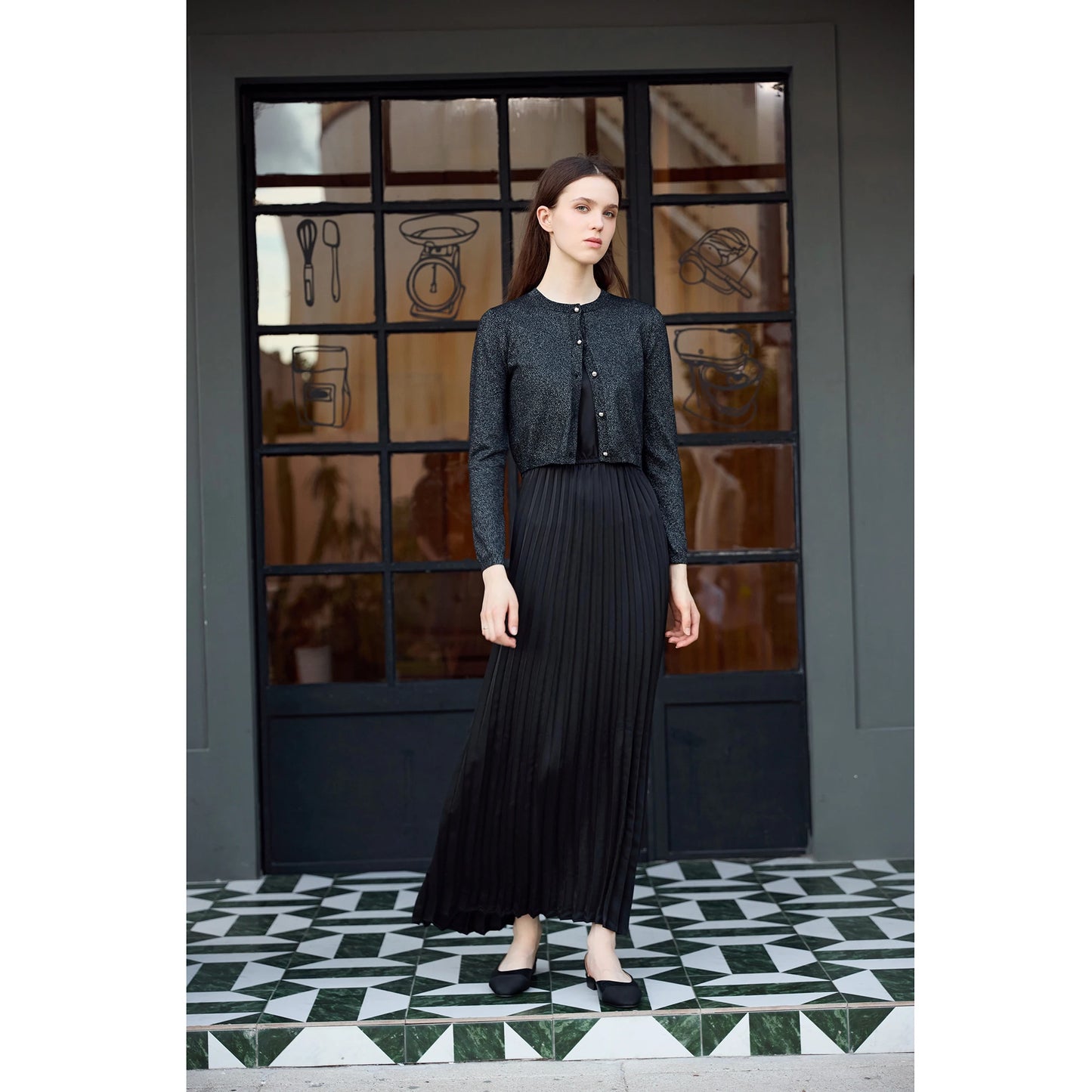 Elegant Womens Shine Cardigan  Pleated Slip Dress - Autumn Winter 2026 Collection - ZOOMNSTORE