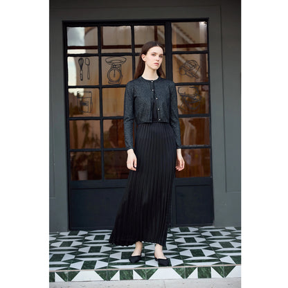 Elegant Womens Shine Cardigan  Pleated Slip Dress - Autumn Winter 2026 Collection - ZOOMNSTORE