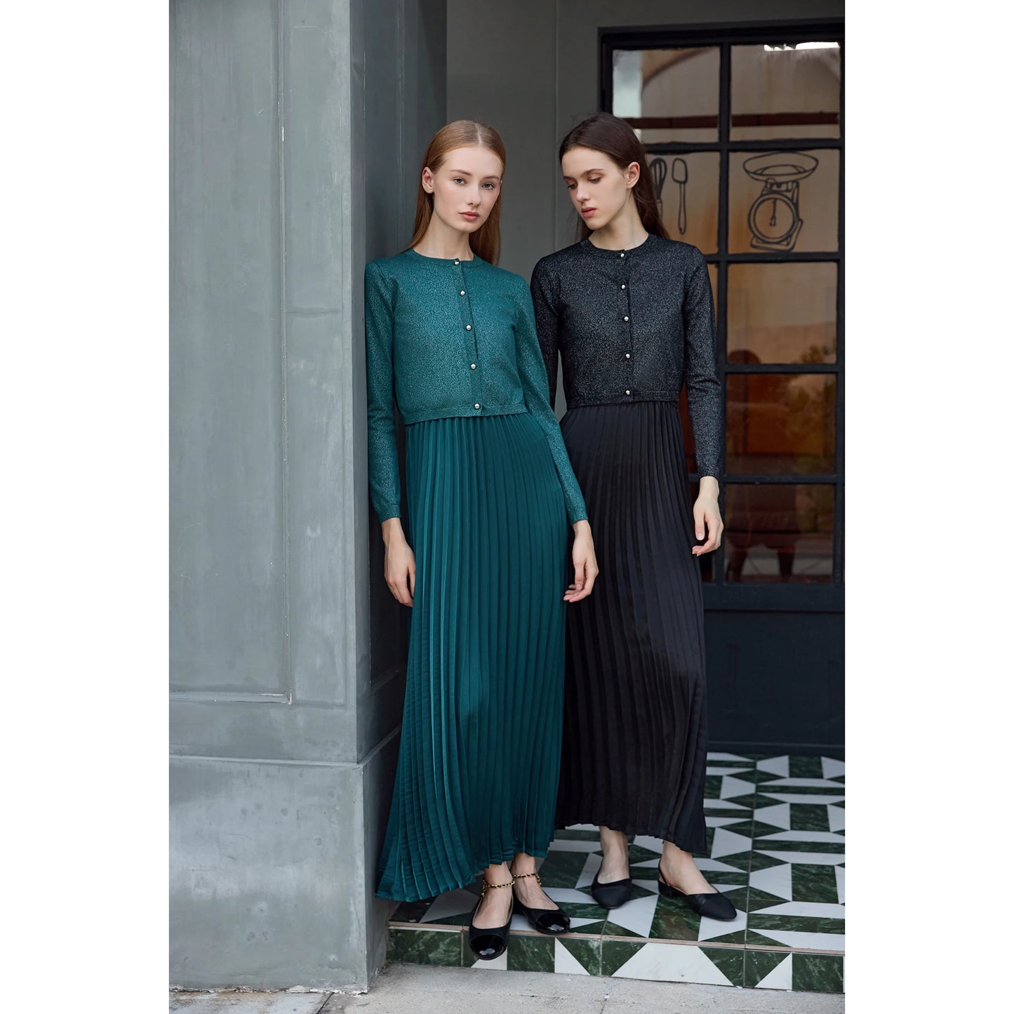 Elegant Womens Shine Cardigan  Pleated Slip Dress - Autumn Winter 2026 Collection - ZOOMNSTORE