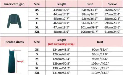 Elegant Womens Shine Cardigan  Pleated Slip Dress - Autumn Winter 2026 Collection - ZOOMNSTORE