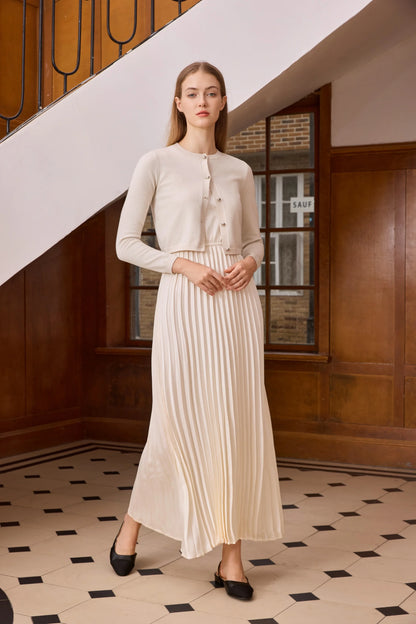 Elegant Womens Shine Cardigan  Pleated Slip Dress - Autumn Winter 2026 Collection - ZOOMNSTORE