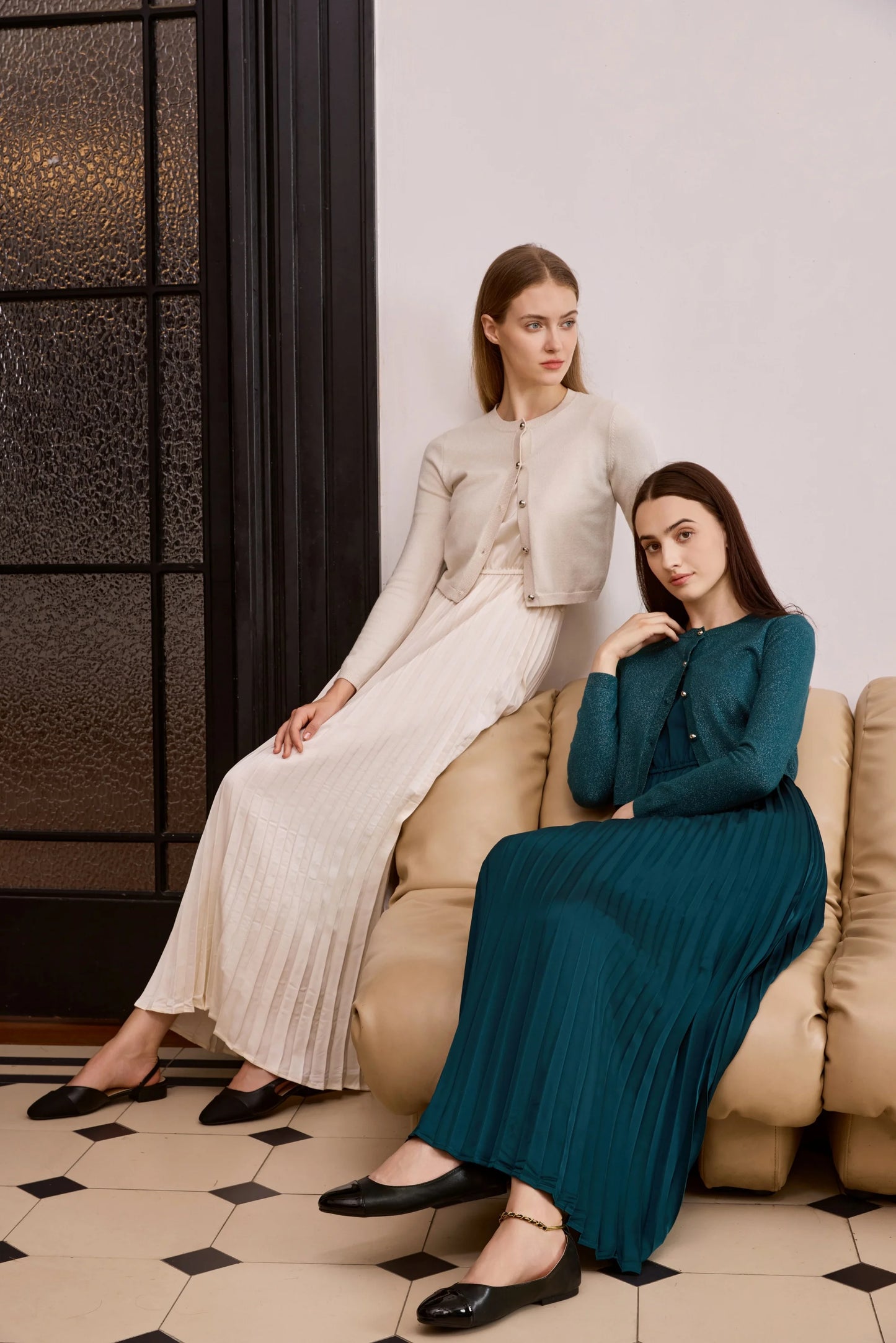 Elegant Womens Shine Cardigan  Pleated Slip Dress - Autumn Winter 2026 Collection - ZOOMNSTORE