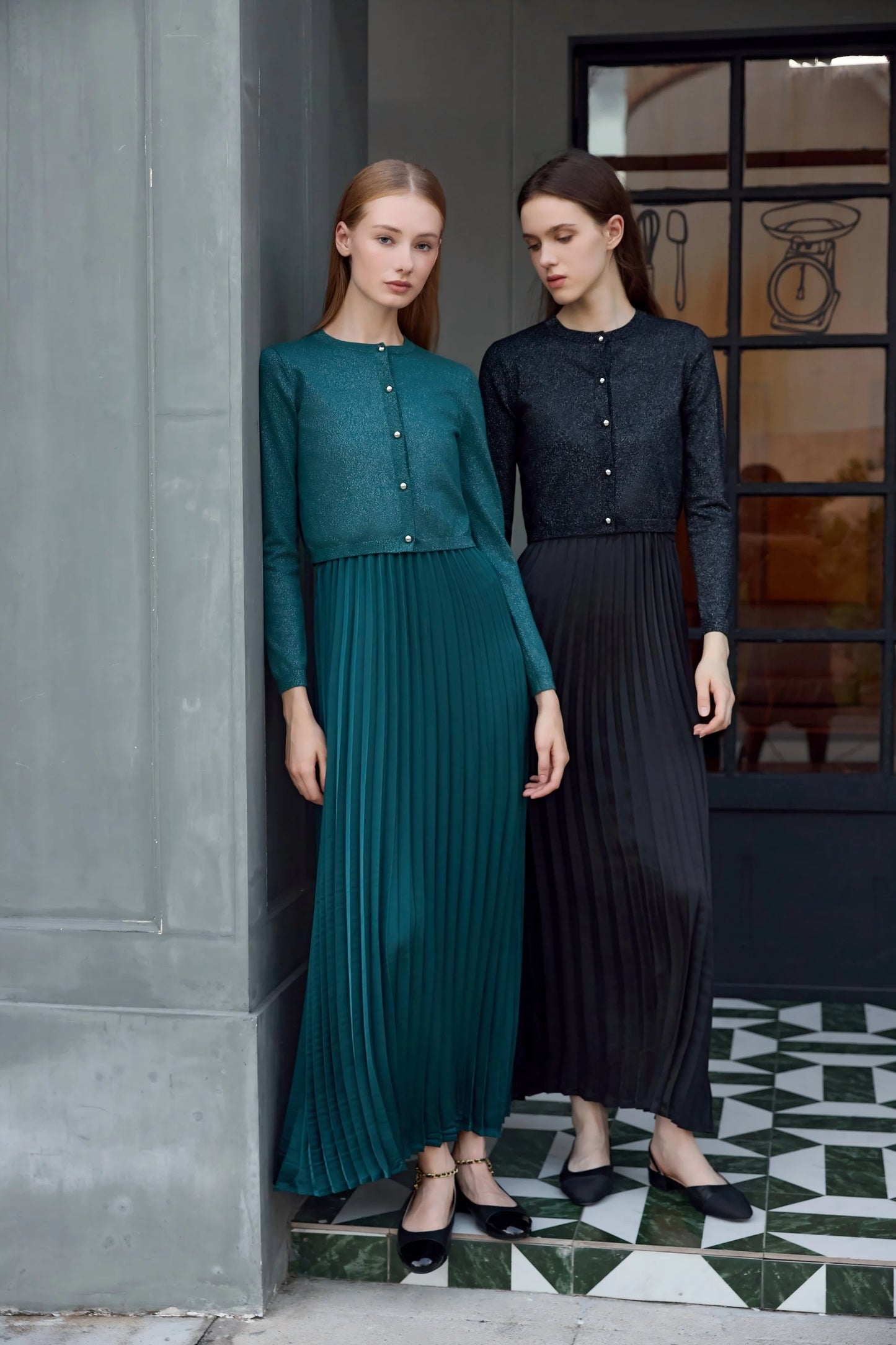 Elegant Womens Shine Cardigan  Pleated Slip Dress - Autumn Winter 2026 Collection - ZOOMNSTORE