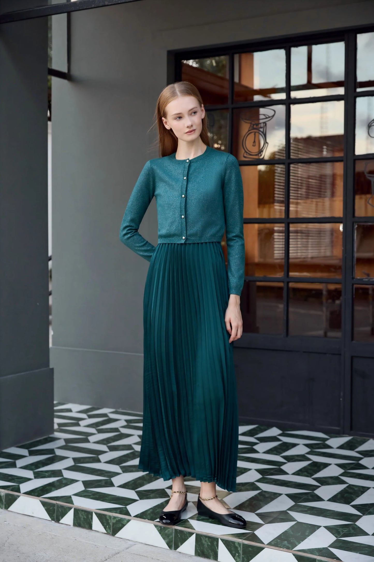 Elegant Womens Shine Cardigan  Pleated Slip Dress - Autumn Winter 2026 Collection - ZOOMNSTORE