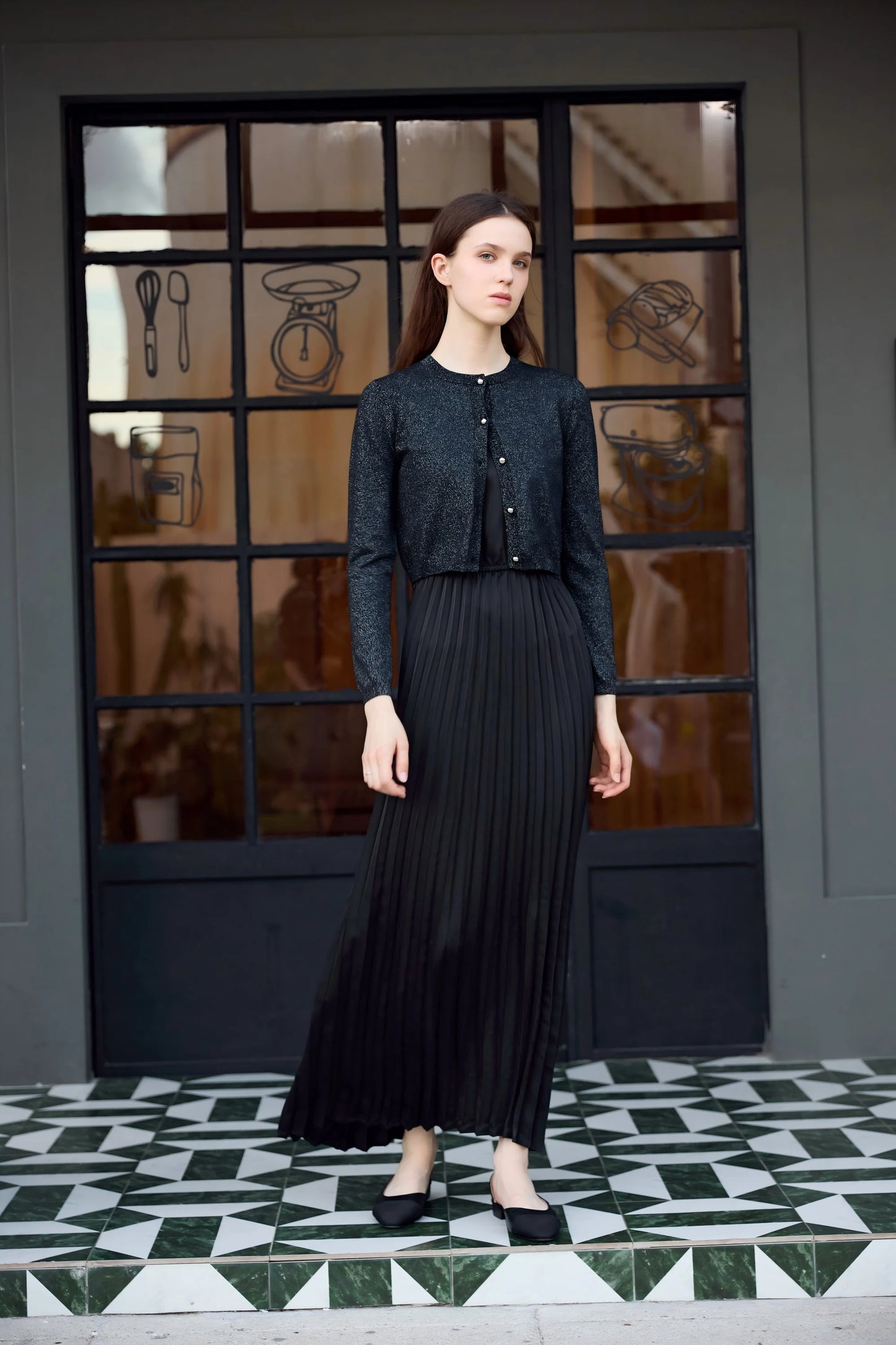 Elegant Womens Shine Cardigan  Pleated Slip Dress - Autumn Winter 2026 Collection - ZOOMNSTORE